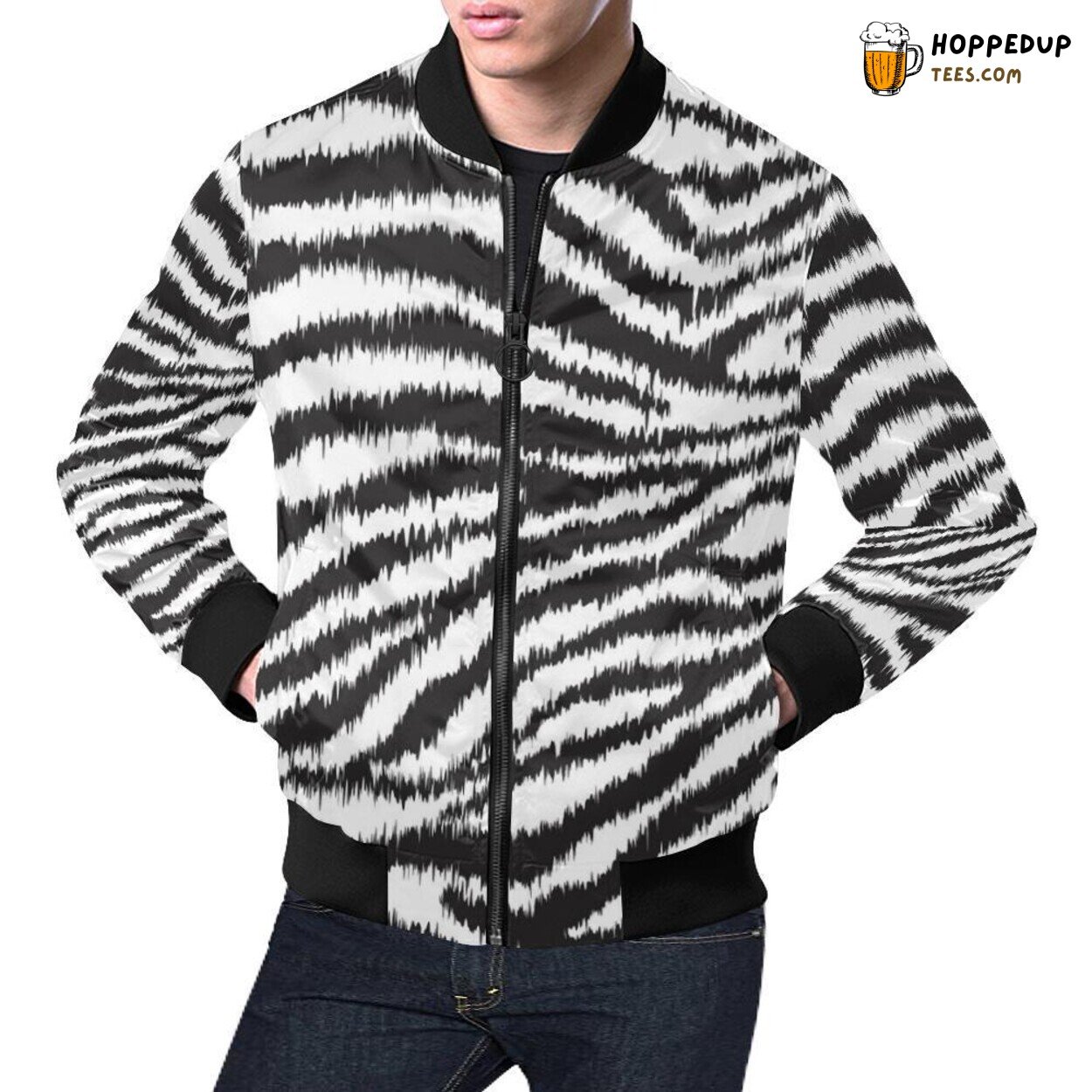 White Tiger Pattern Printed Men’s Bomber Jacket Unique Design Style White Tiger Pattern Printed Men’s Bomber Jacket Unique Design Style