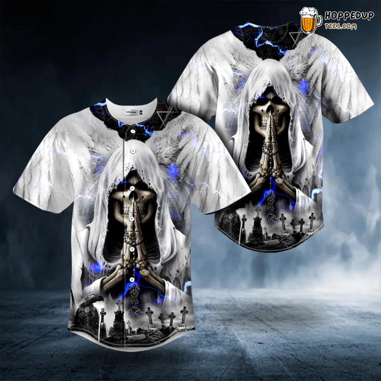 White Winged Grim Reaper Prayers Baseball Jersey Viking 3D Print Unique Design