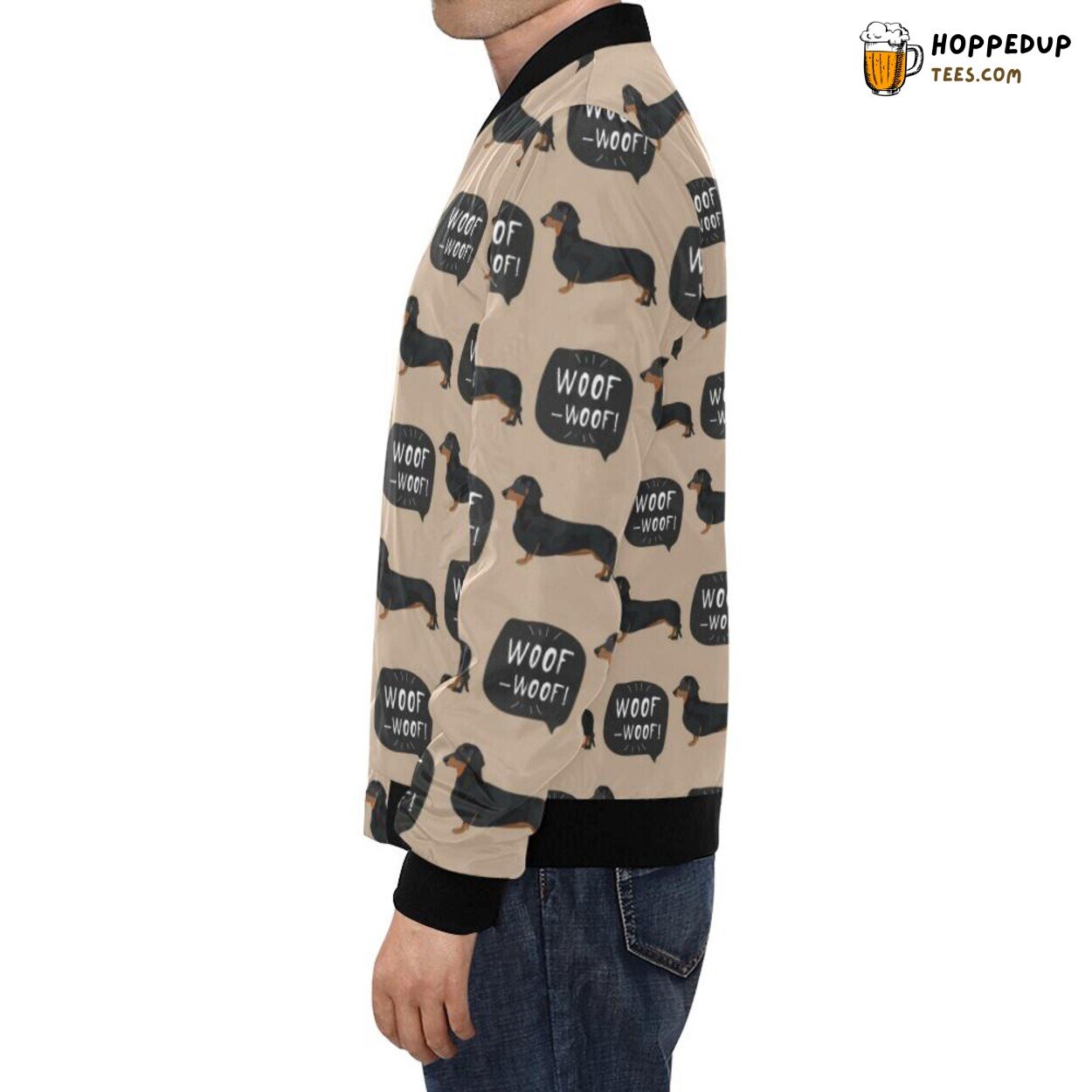 Wiener Dog Dachshund Woof Woof Pattern Men’s Bomber Jacket Unique Design