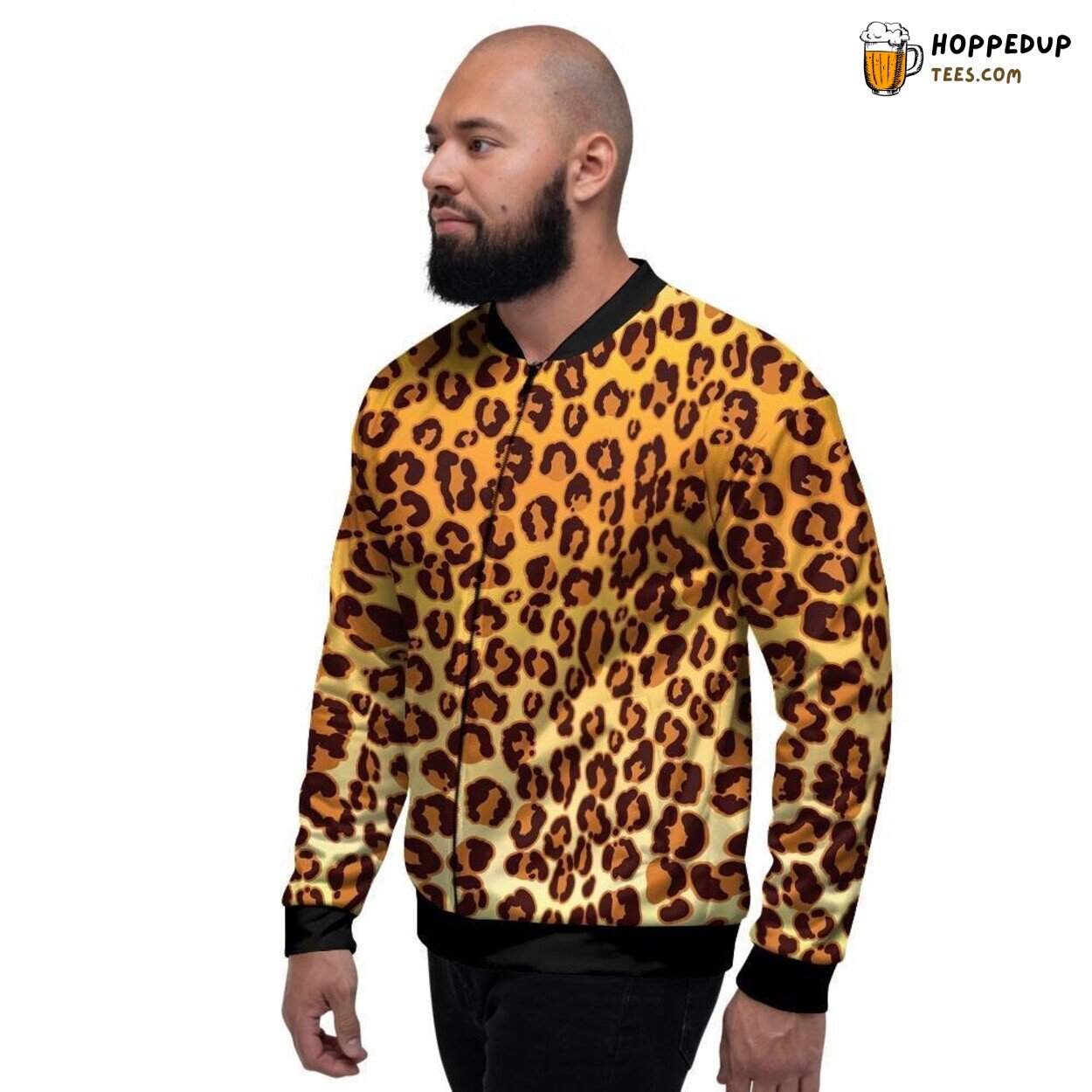 Wild Gold Leopard Pattern Men’s Bomber Jacket Jungle Inspired Chic