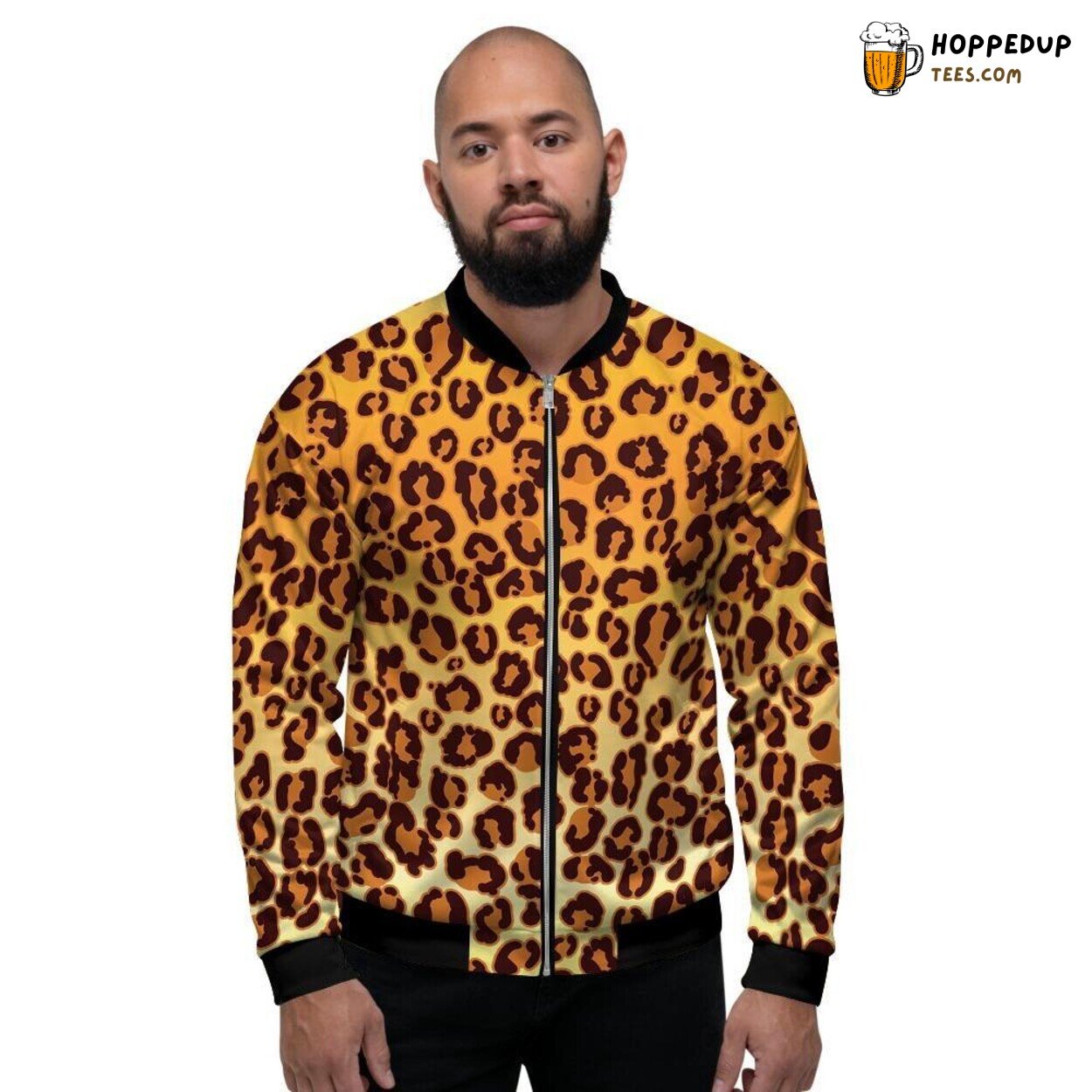Wild Gold Leopard Pattern Men’s Bomber Jacket Jungle Inspired Chic