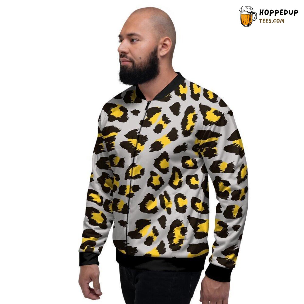 Wild Grey Leopard Pattern Men’s Bomber Jacket Exotic Animal Print Showcase