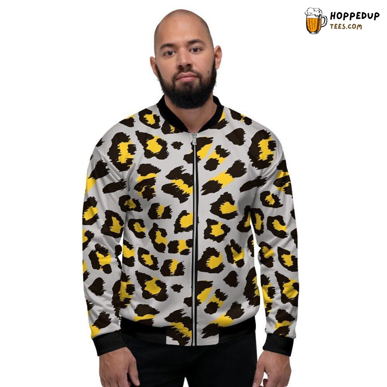 Wild Grey Leopard Pattern Men’s Bomber Jacket Exotic Animal Print Showcase