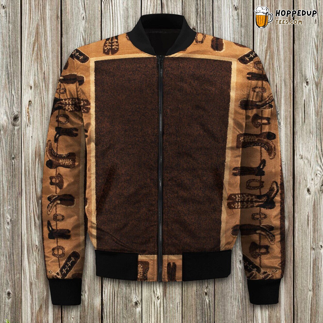 Wild West Cowboy Boots Print Winter Bomber Jacket Rodeo Elegance Statement