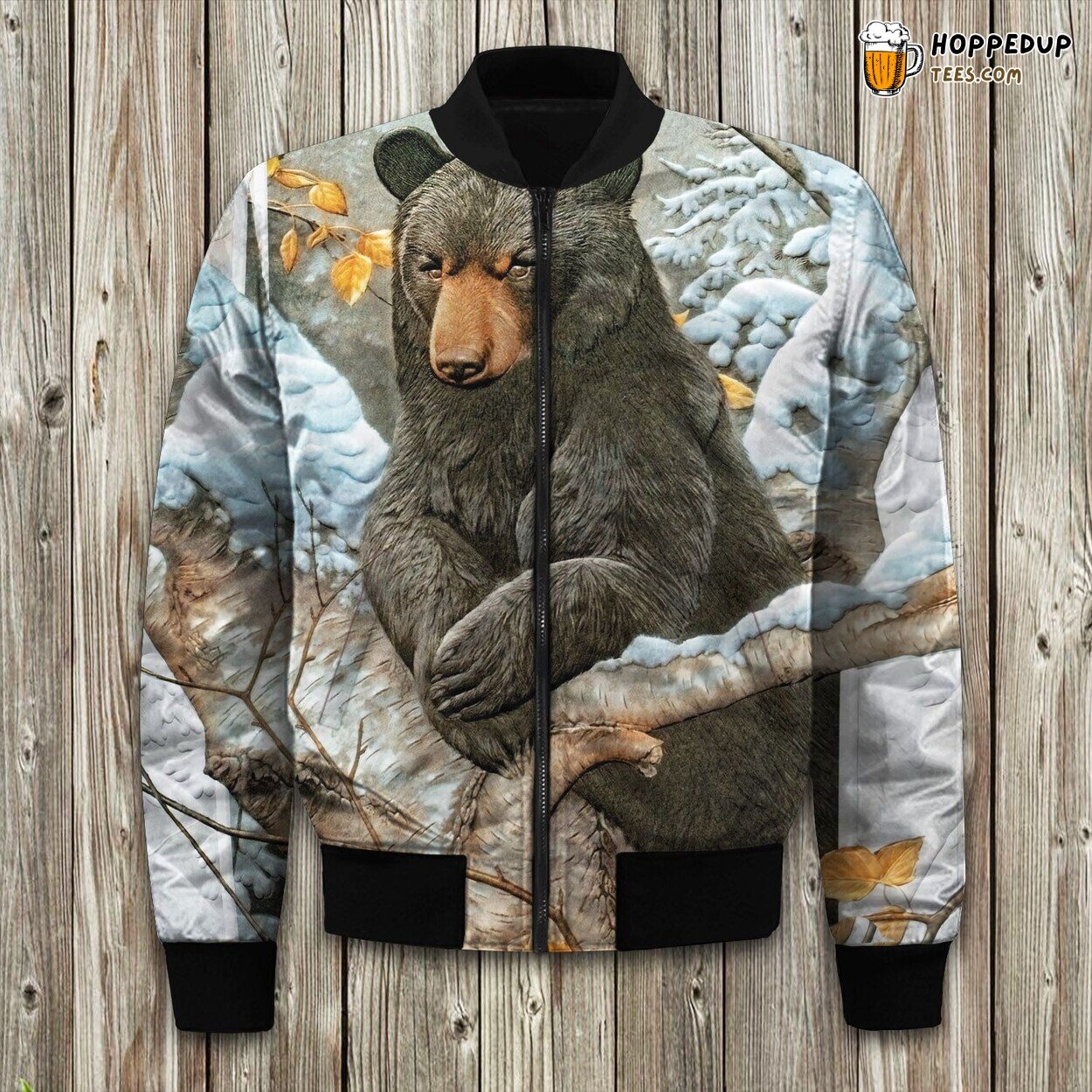 Wilderness Black Bear Winter Bomber Jacket Tailored Unique Elegance Design
