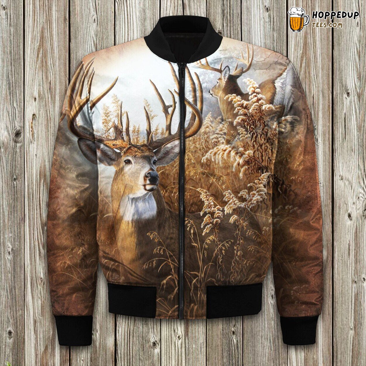 Wilderness Hunting Deer Design Winter Bomber Jacket Premium Series Touch