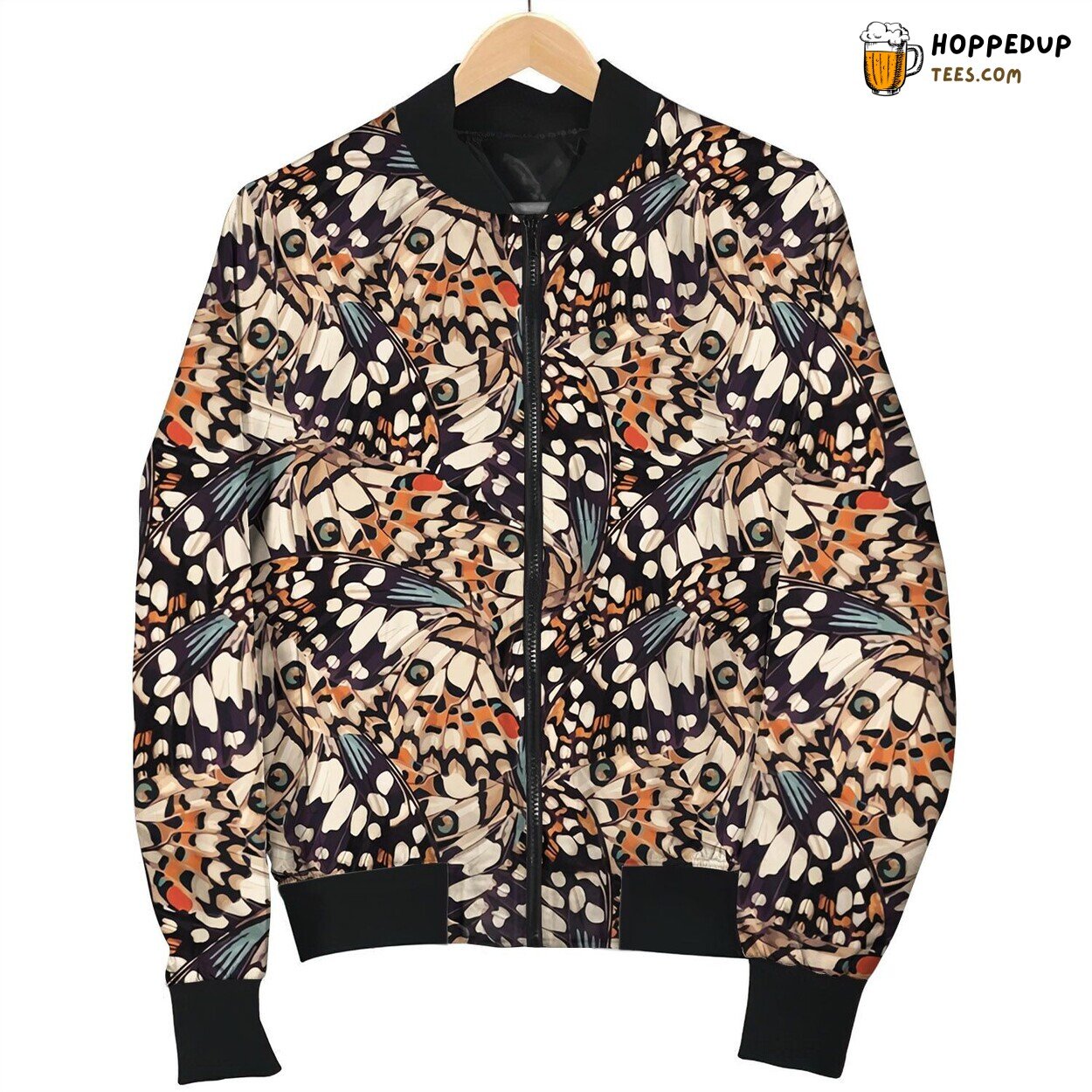 Wildlife Butterfly Pattern Bomber Jacket