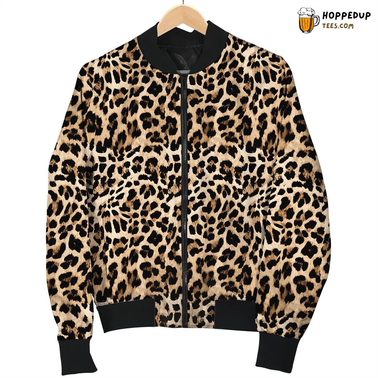 Wildlife Leopard Skin Pattern Bomber Jacket