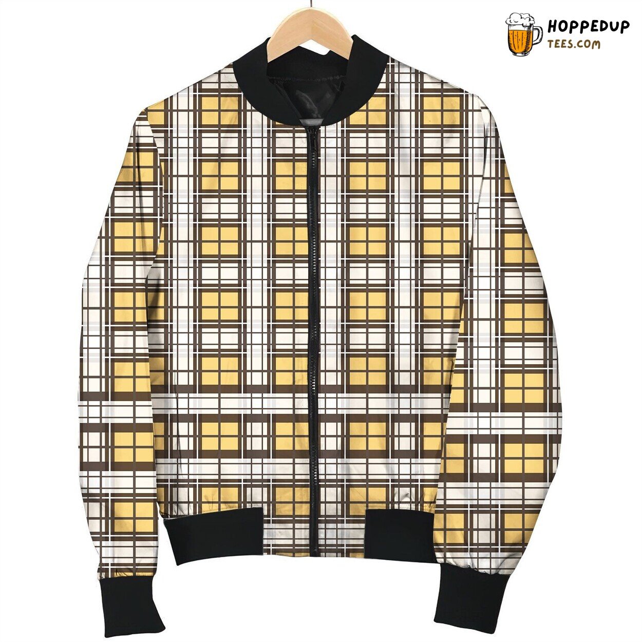Windowpane Check Pattern Bomber Jacket