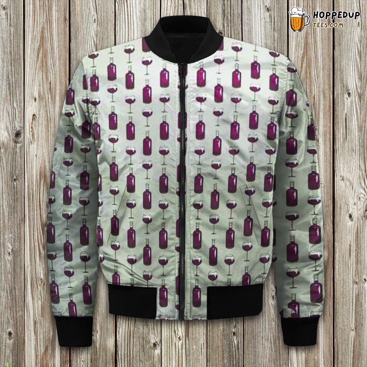 Wine Bottle Pattern Bomber Jacket