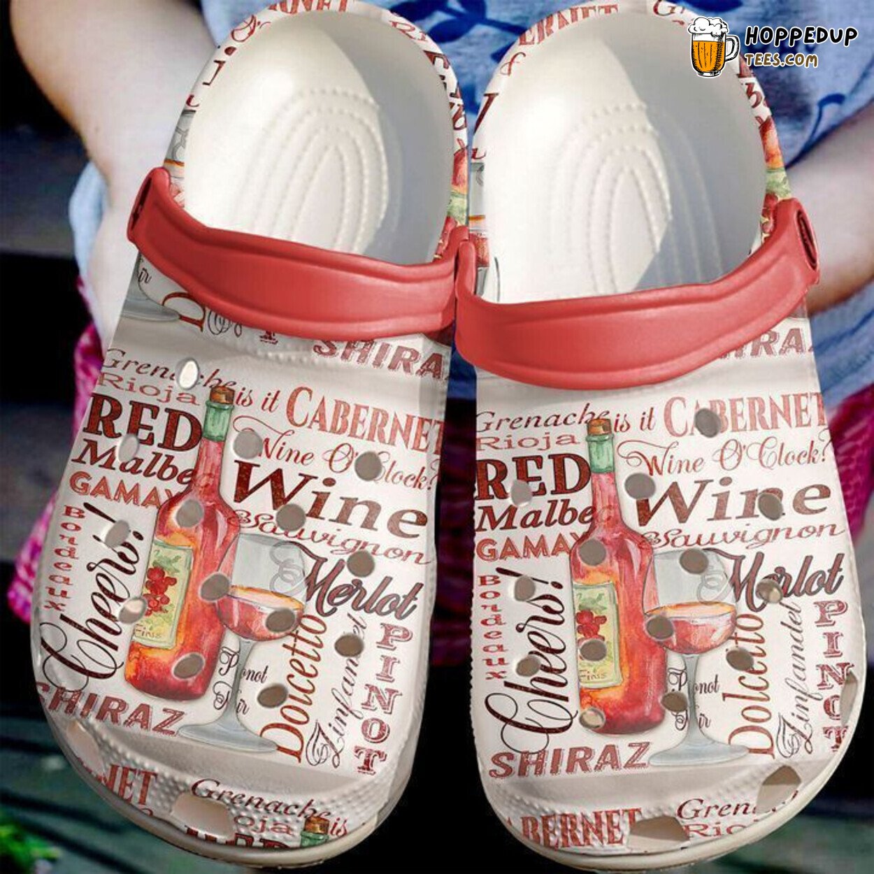 Wine Clock Theme Comfortable Rubber Clogs Beverage Inspired Footwear