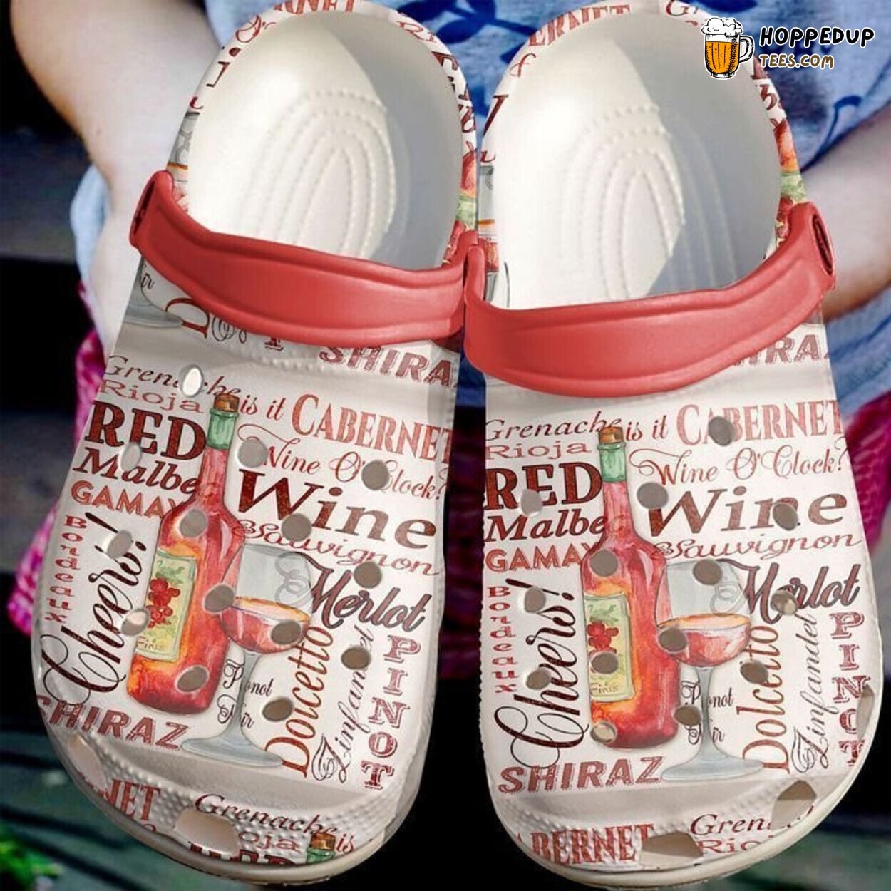 Wine Clock Themed Rubber Clog Shoes Comfy Footwear for Wine Lovers