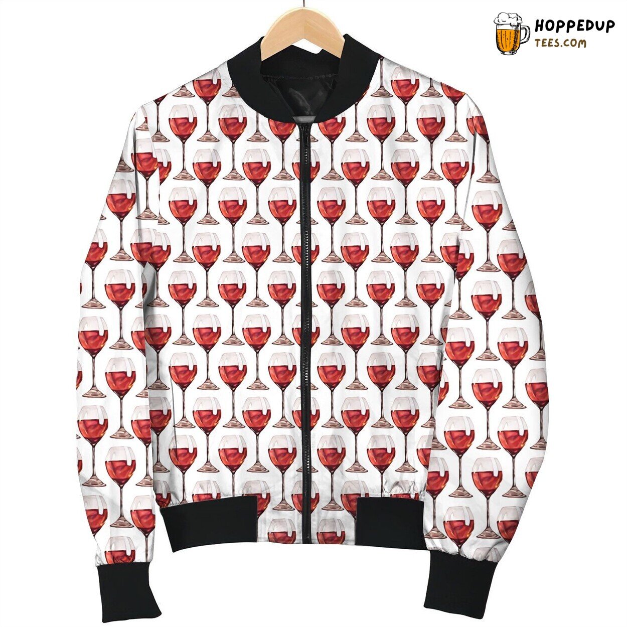 Wine Red Pattern Bomber Jacket