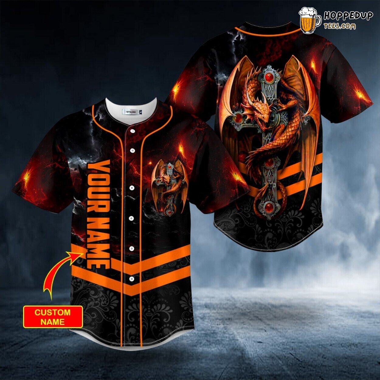Winged Dragon Cross Skull Unique Authentic Design Baseball Jersey