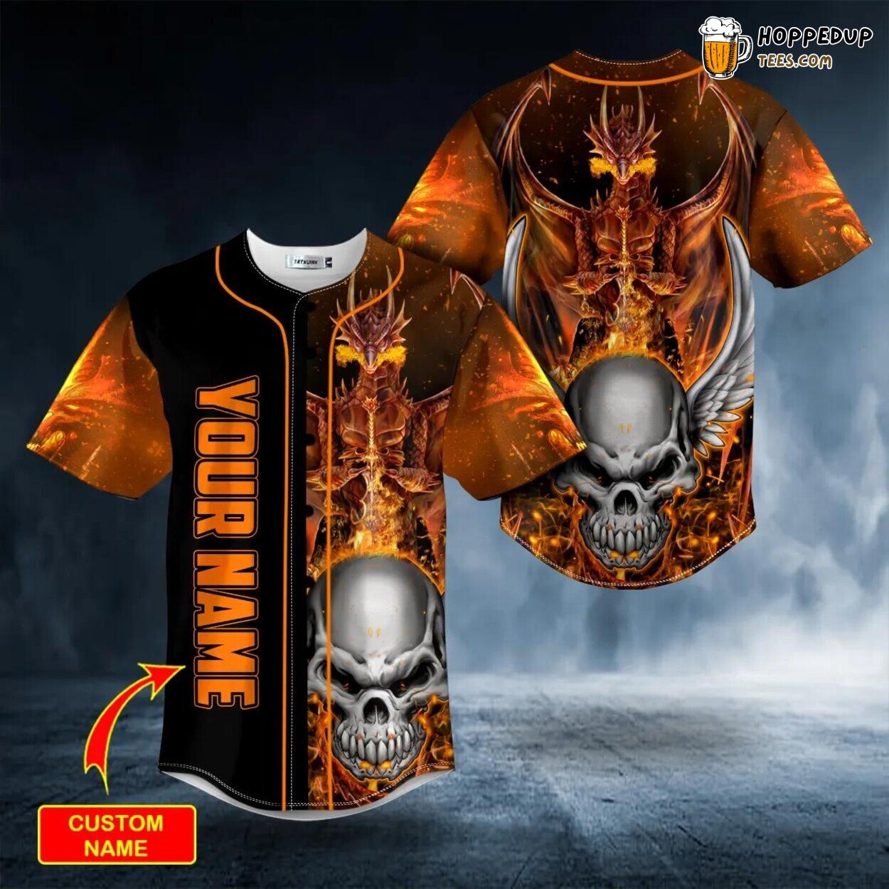 Winged Dragon Fire Skull Baseball Jersey Skull Viking 3D Print Clothing