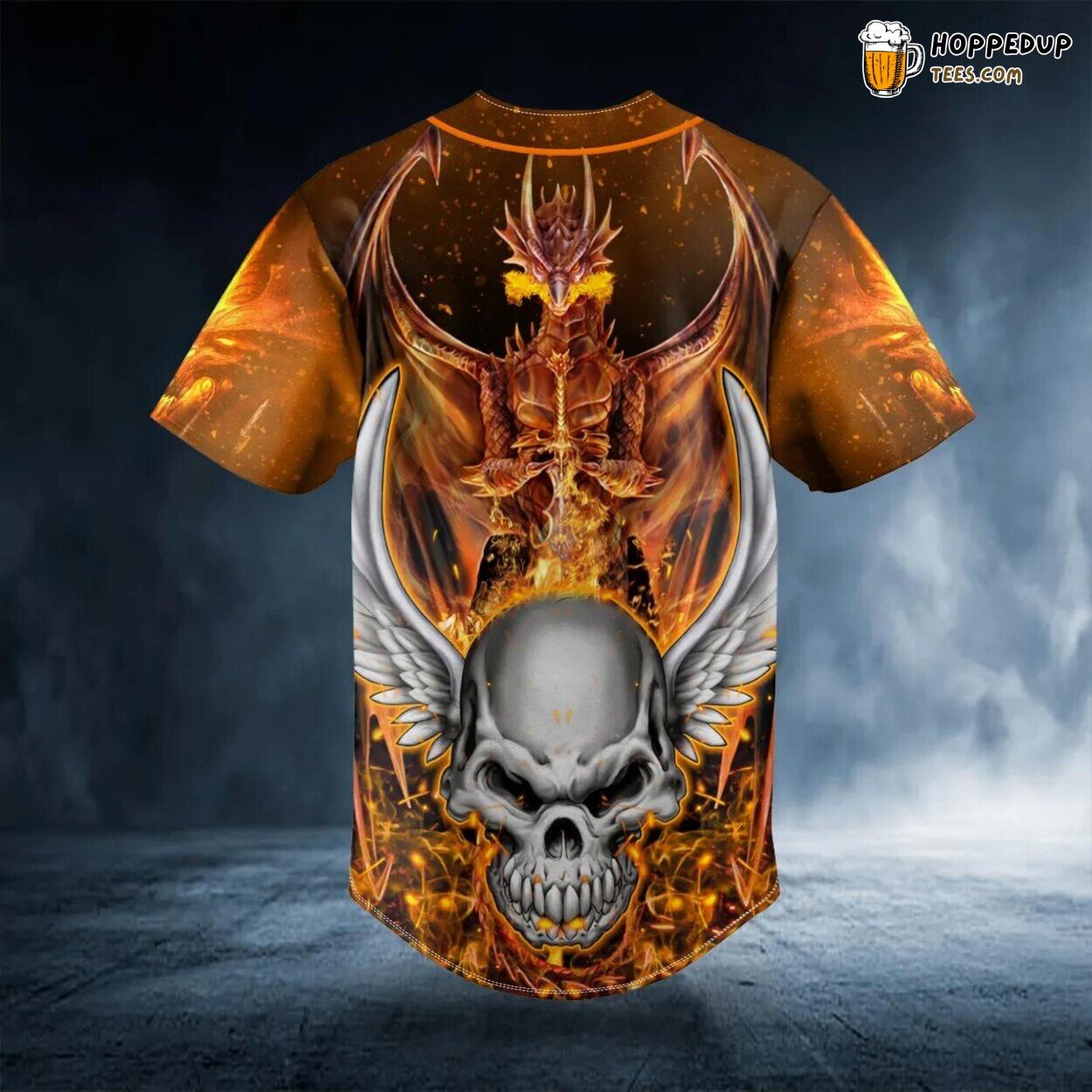 Winged Dragon Fire Skull Baseball Jersey Skull Viking 3D Print Clothing
