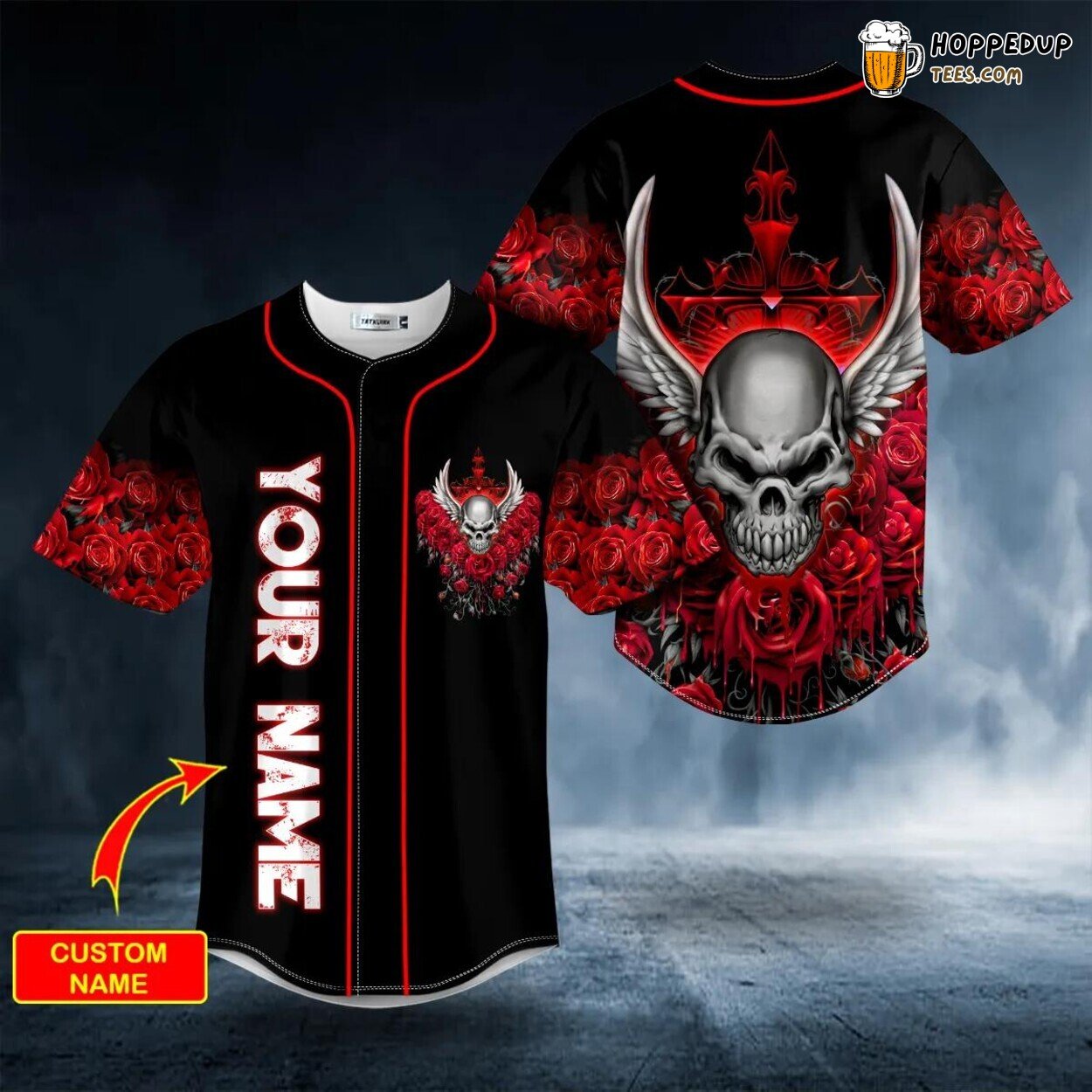 Winged Roses Skull Design Baseball Jersey Graphic Tees 3D Print Unique