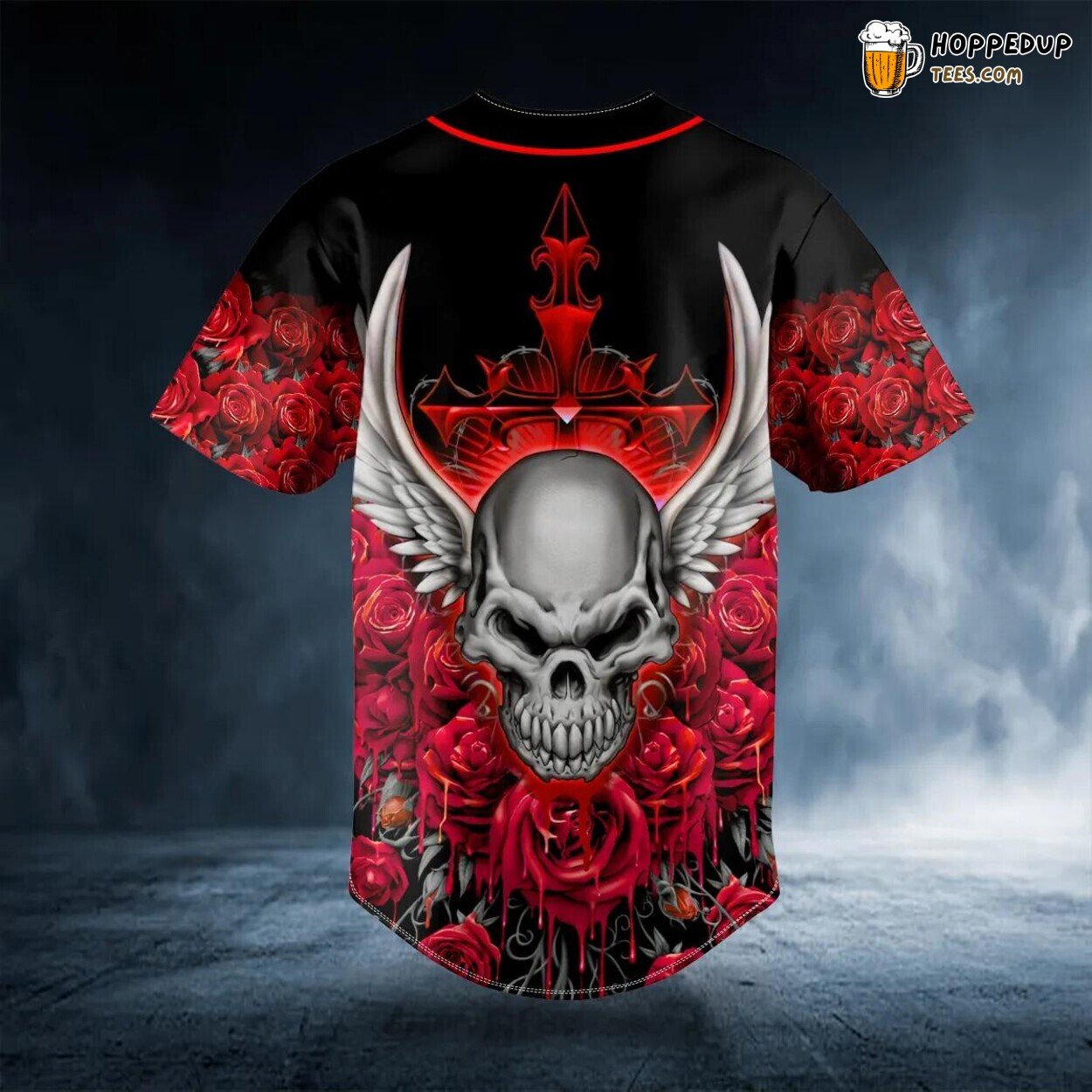 Winged Roses Skull Design Baseball Jersey Graphic Tees 3D Print Unique