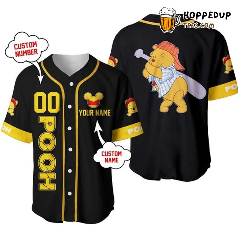 Winnie Pooh Baseball Black Personalized Unisex Jersey Print