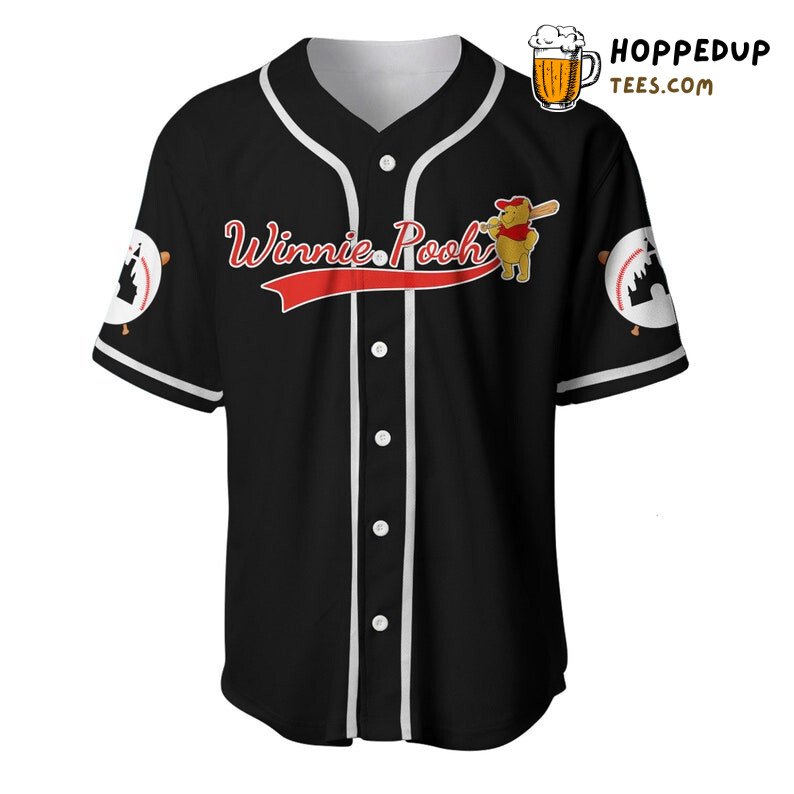 Winnie Pooh Cartoon Graphics All Over Print Unisex Baseball Jersey Black Unisex Jersey Shirt
