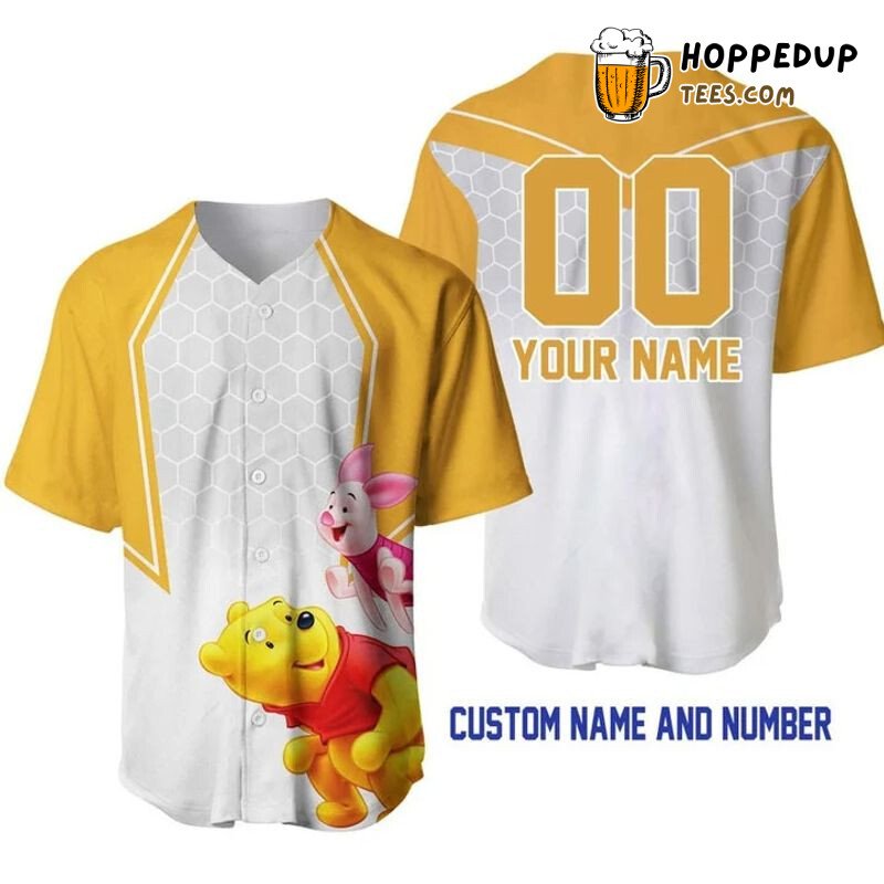 Winnie Pooh Piglet Honey White Personalized 3D Baseball Jersey
