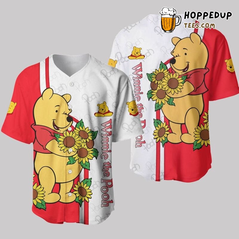 Winnie Pooh Sunflower Red White 3D Cartoon Baseball Jersey