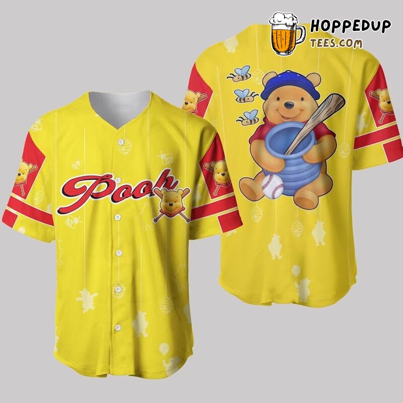 Winnie Pooh Yellow 3D Pinstripe Cartoon Baseball Jersey