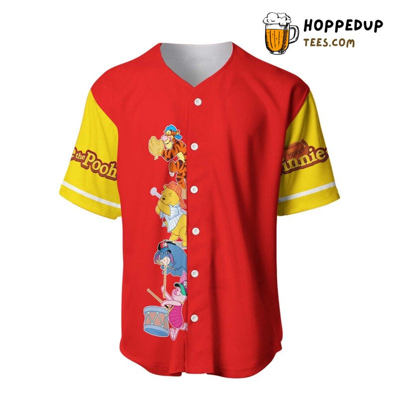 Winnie The Pooh Team All Over Print Baseball Jersey Red Unisex Jersey Shirt