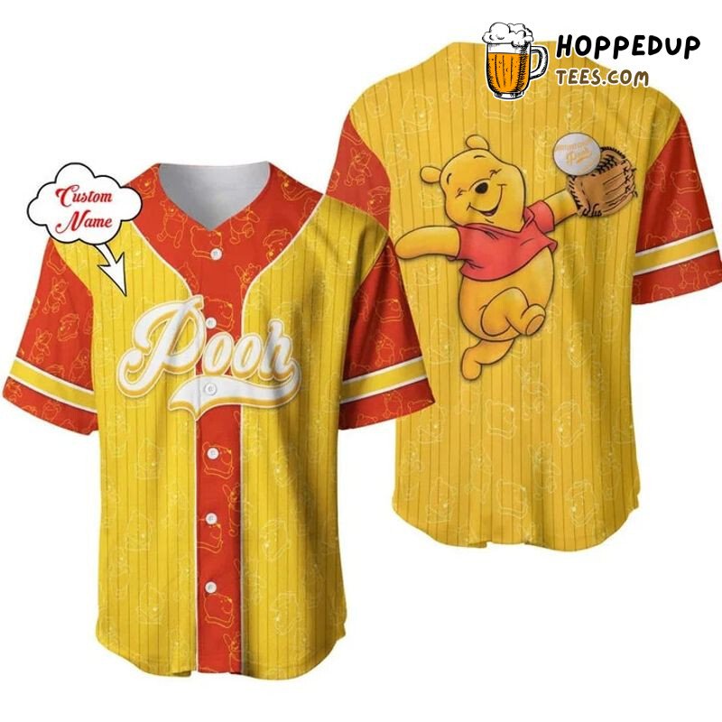 Winnie The Pooh Yellow Pattern 3D Pinstripe Baseball Jersey