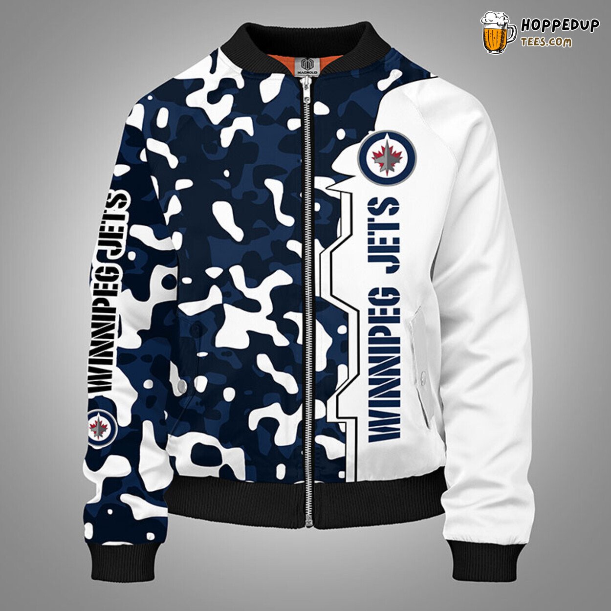 Winnipeg Jets NHL Camouflage Blue Bomber Jacket Unique Theme Look