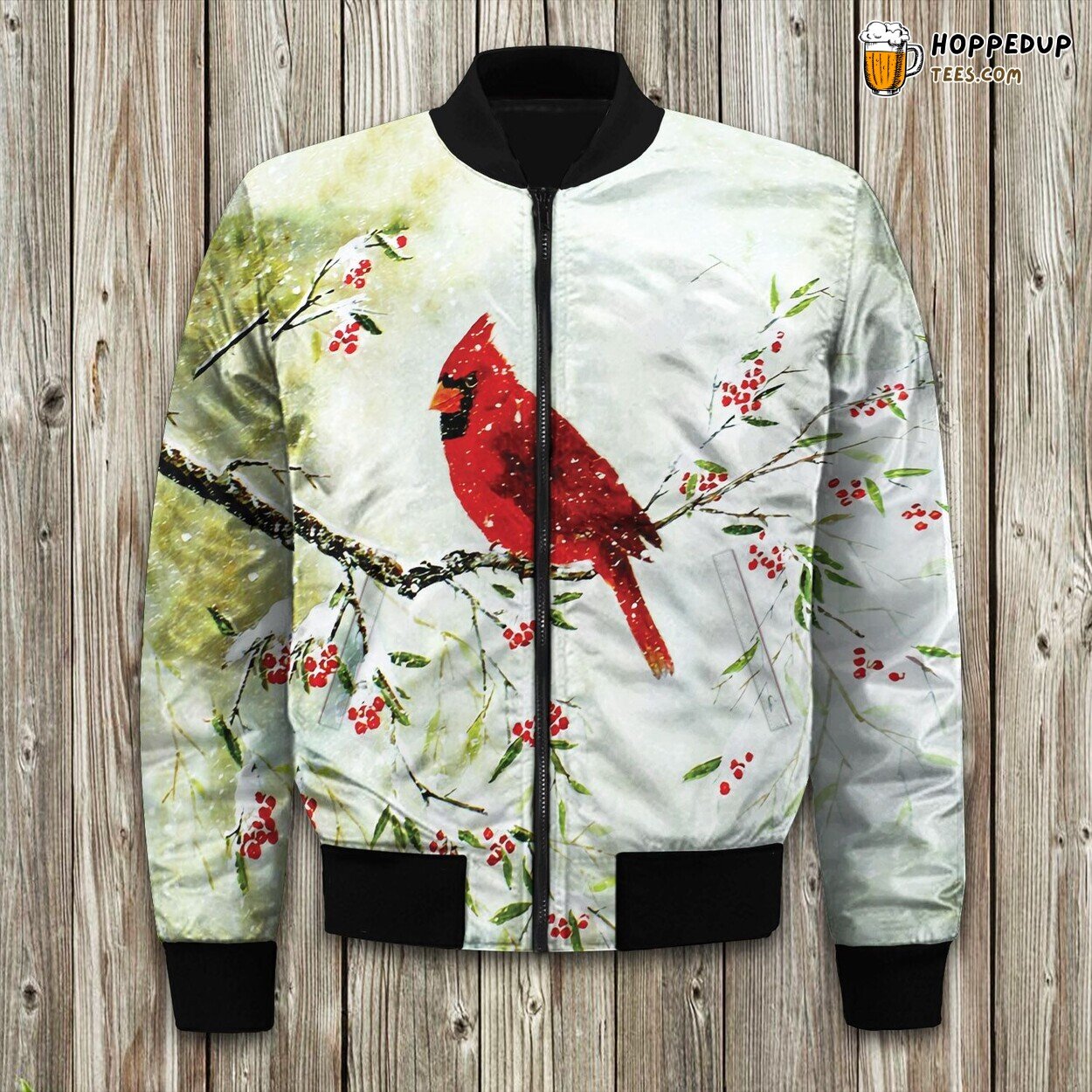 Winter Bomber Jacket Beautiful Cardinal Bird Tailored Unique Design