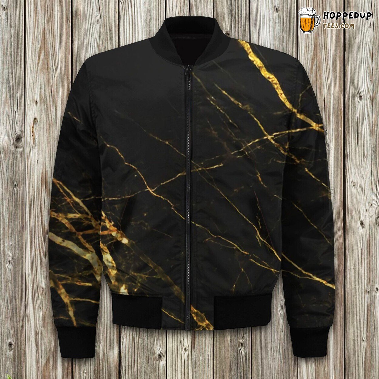 Winter Bomber Jacket Black Gold Marble Scratch Unique Style Crafted
