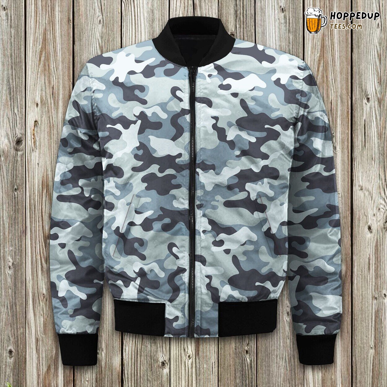 Winter Bomber Jacket Black Grey Camo Tailored Design Detail Crafted