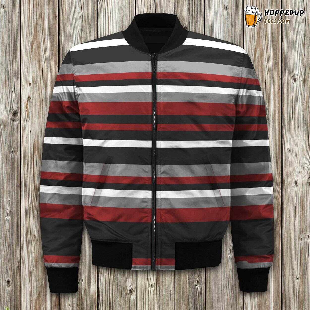 Winter Bomber Jacket Black Grey Red Stripe Precision Design Tailored