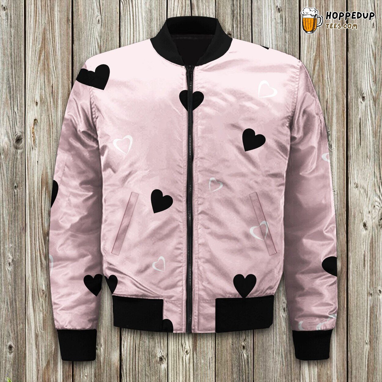 Winter Bomber Jacket Black Heart Pink Background Crafted Edition Fit