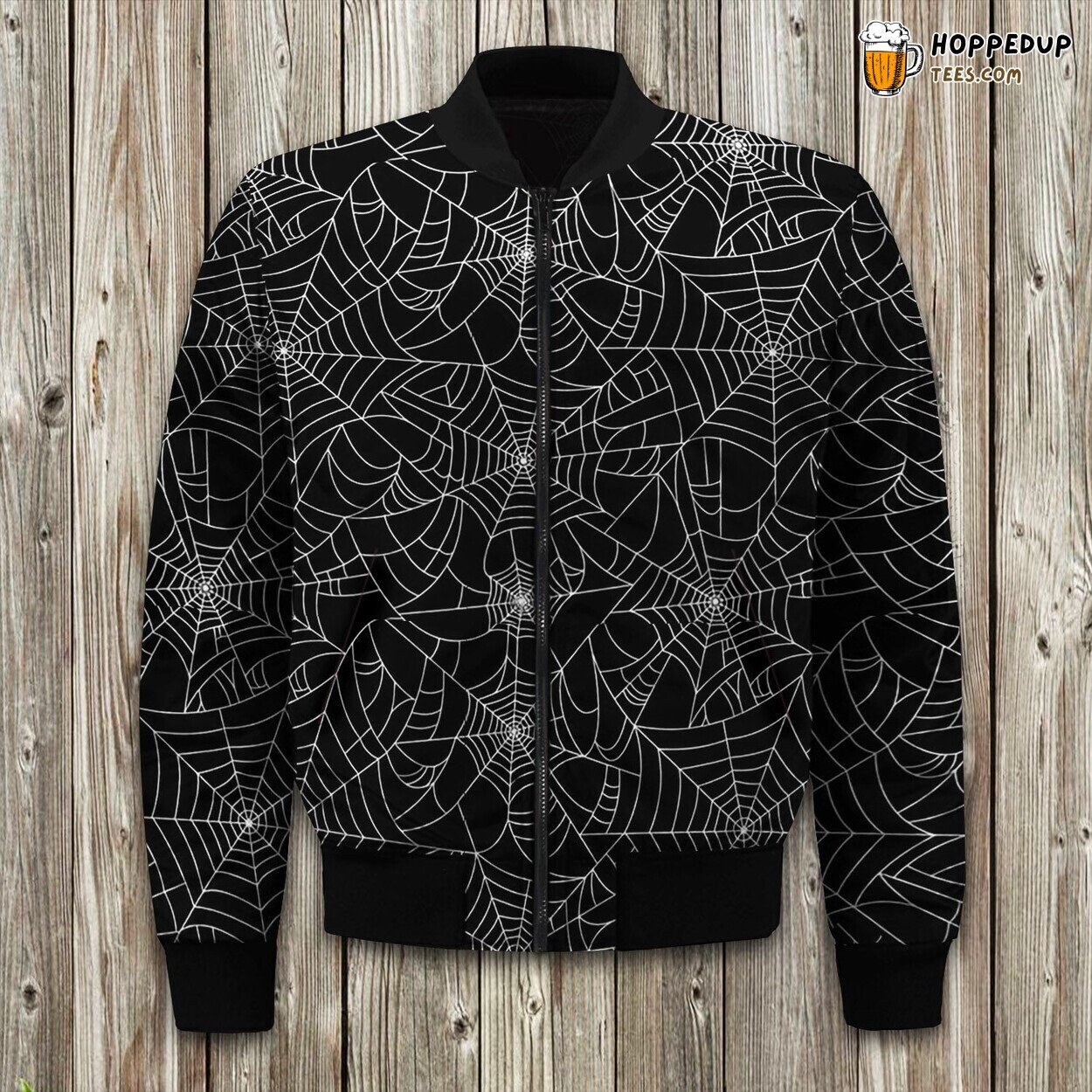 Winter Bomber Jacket Black Spider Web Design Unique Tailored Edition