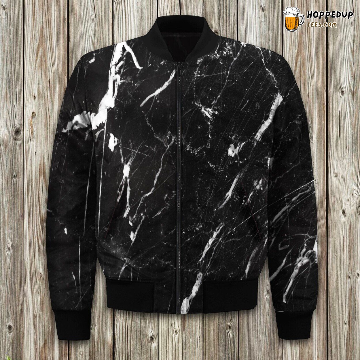 Winter Bomber Jacket Black White Scratch Marble Precision Crafted Fit