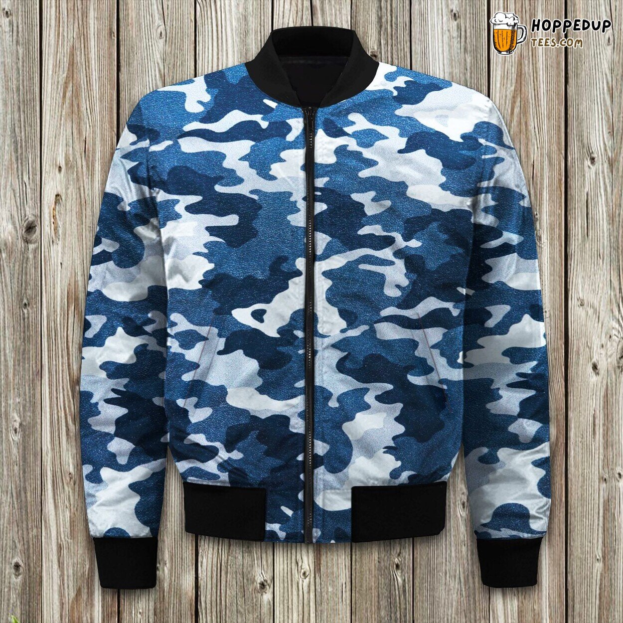 Winter Bomber Jacket Blue White Camo Crafted Tailored Precision Fit