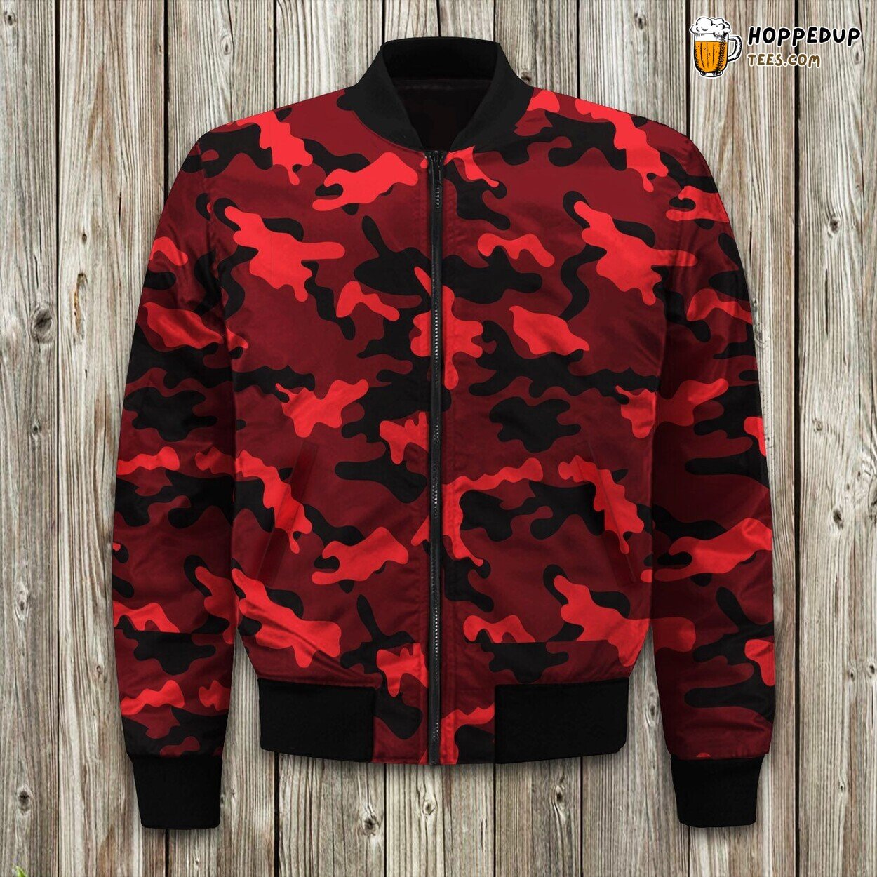 Winter Bomber Jacket Camouflage Red Black Trendy Fashionable Design