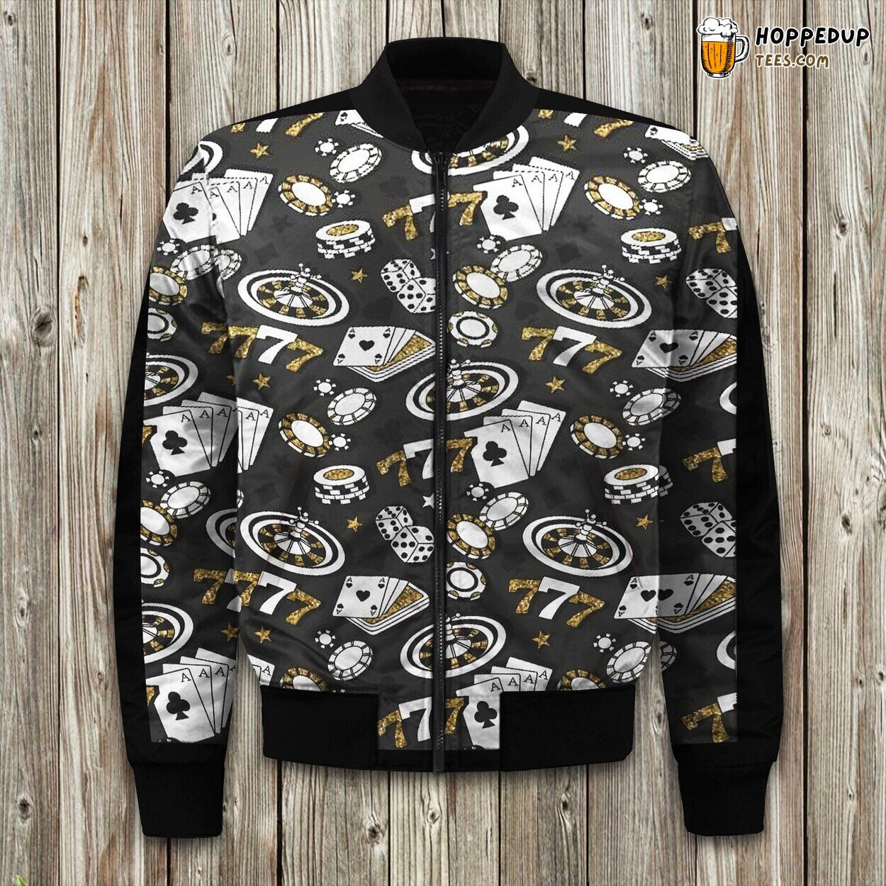 Winter Bomber Jacket Casino Pattern Tailored Print Design Unique Fit