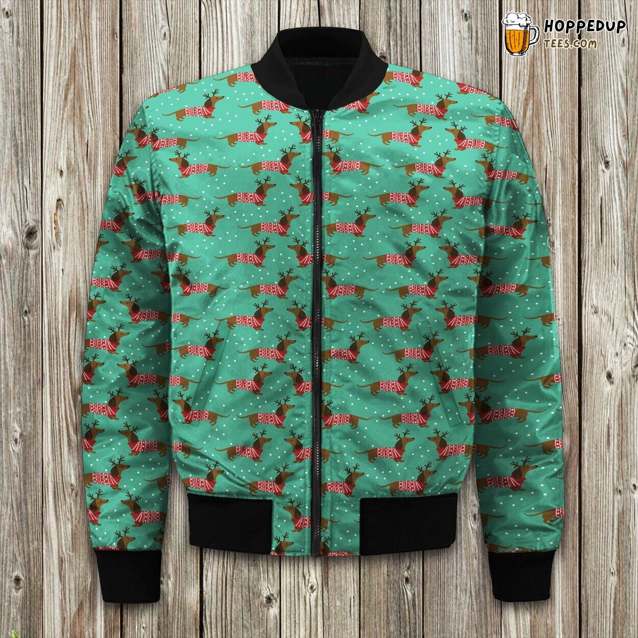 Winter Bomber Jacket Christmas Dachshund Series Luxurious Warm Comfort Elegance