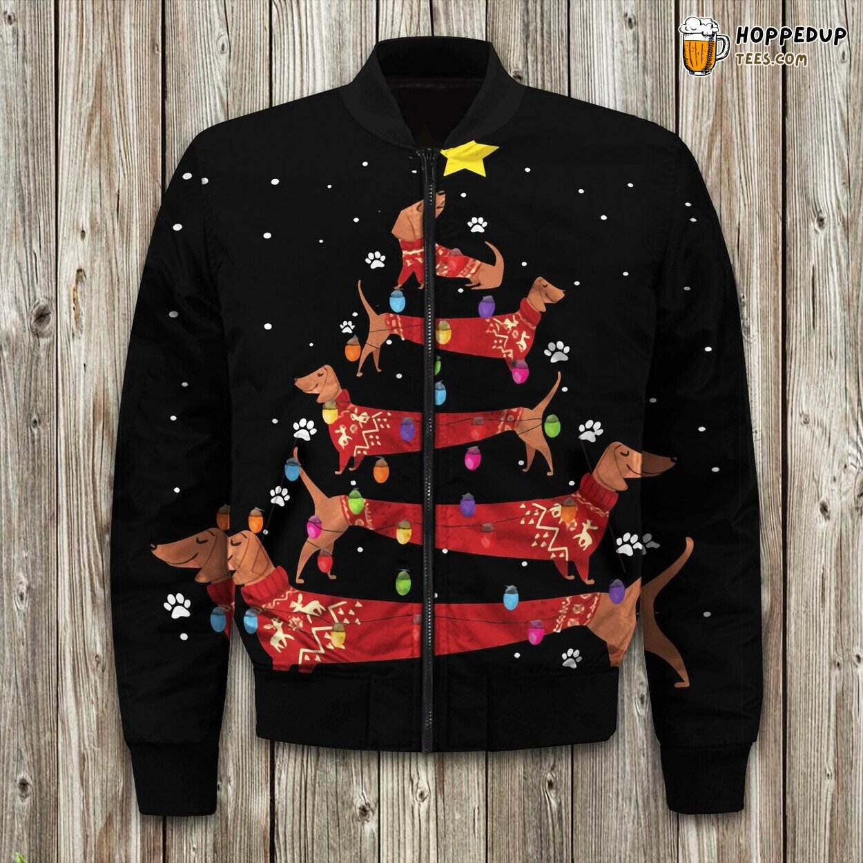 Winter Bomber Jacket Dachshund Dog Christmas Tree Luxurious Elegance Warm Series