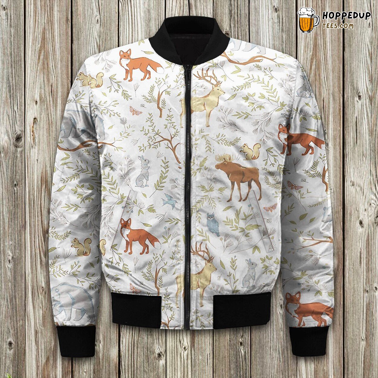 Winter Bomber Jacket Design Woodland Animals Luxurious Tailored Warm