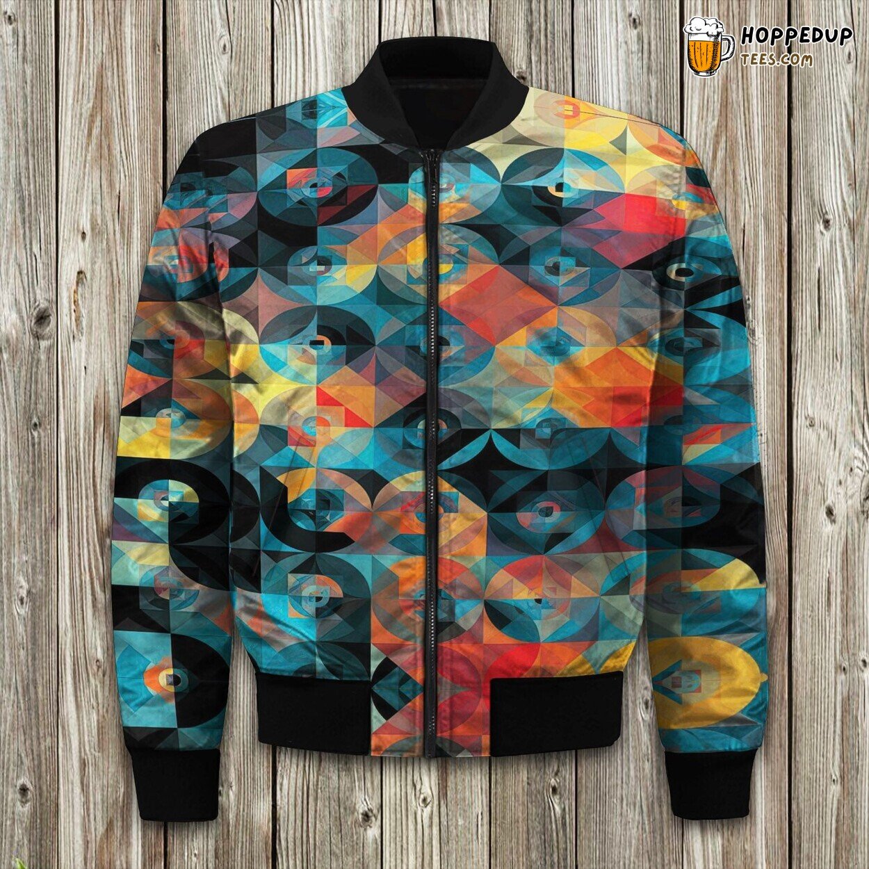 Winter Bomber Jacket Elegance Colorful Geometric Luxurious Warmth Design Series