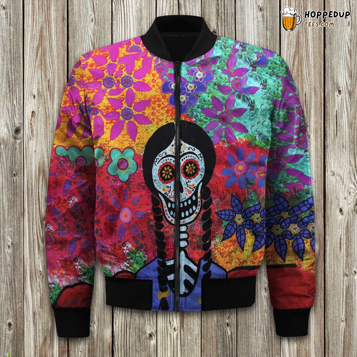 Winter Bomber Jacket Elegance Day Of The Dead Skull Warm Comfort Luxurious Series
