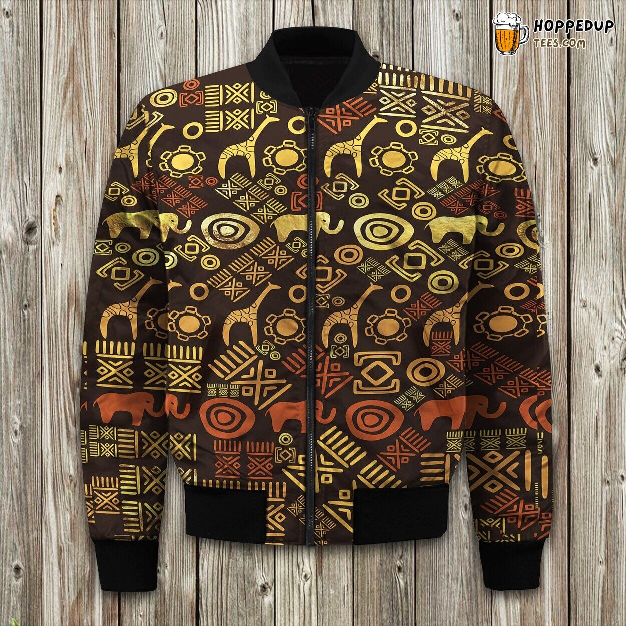 Winter Bomber Jacket Ethnic African Browns Golds Pattern Stylish Collection