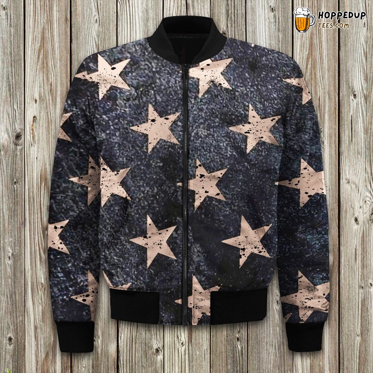Winter Bomber Jacket Featuring American Flag Star Design