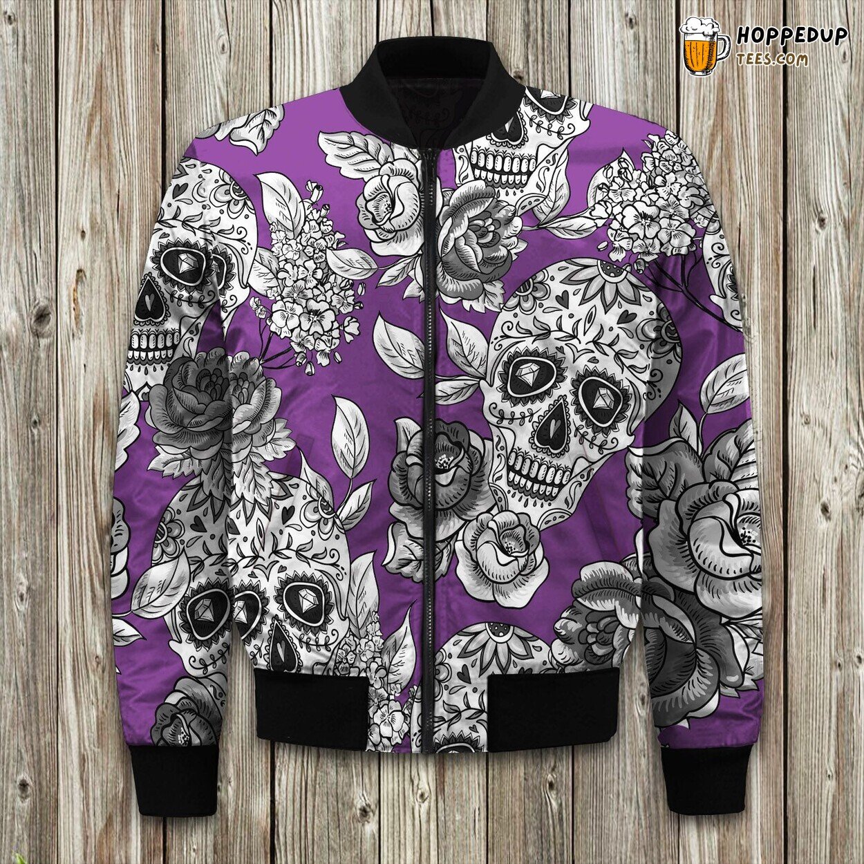 Winter Bomber Jacket Featuring Elegant Skull Rose Premium Graphics