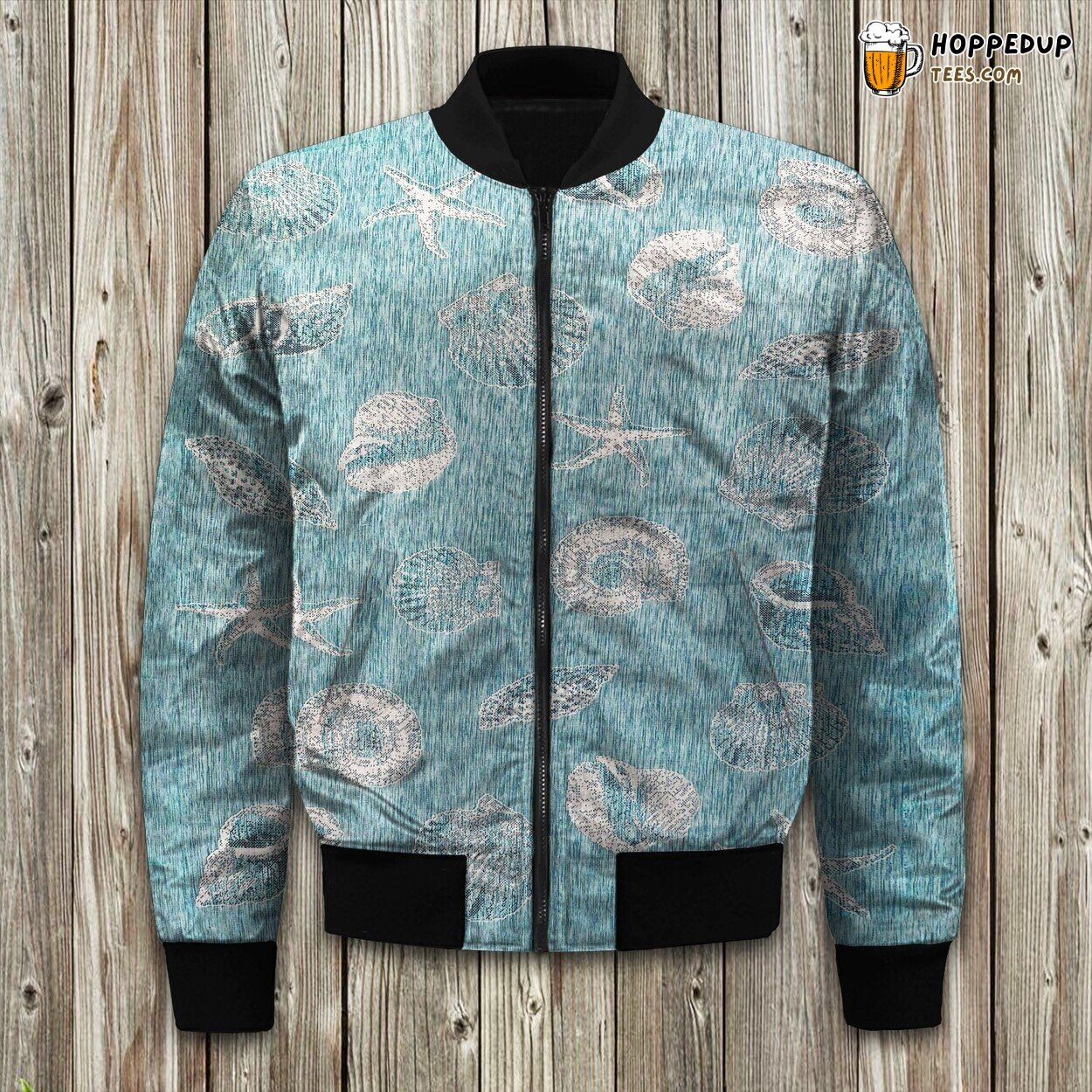 Winter Bomber Jacket Featuring Shell Coastal Graphic Superior Quality