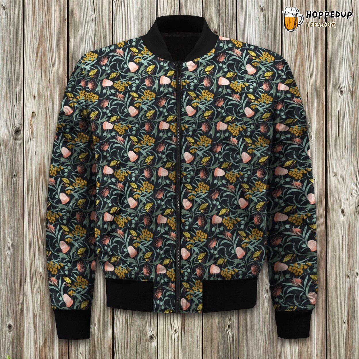 Winter Bomber Jacket Flora Australis Dark Floral Botanical Stylish Unique